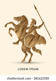 Spartan warrior riders with a spear designed using gold grunge brush graphic vector.