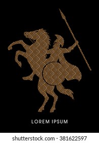 Spartan warrior riders with a spear designed using golden geometric pattern graphic vector.