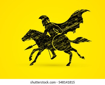 Spartan warrior riders with a spear ready to fight designed using grunge brush graphic vector