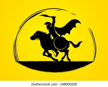 Spartan warrior riders with a sword ready to fight graphic vector