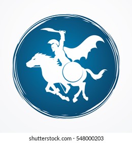 Spartan warrior riders with a sword ready to fight designed on grunge circle background graphic vector