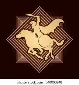 Spartan warrior riders with a sword ready to fight designed on line square background graphic vector