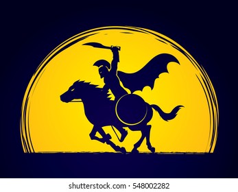 Spartan warrior riders with a sword ready to fight designed on moonlight background graphic vector