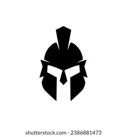 Spartan warrior shield and helmet logo. Spartan helmet logo, Spartan shield and helmet vector illustration, Spartan Greek gladiator armor flat vector icon.