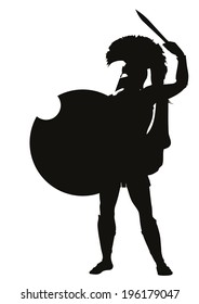 Spartan warrior with shield and sword detailed vector silhouette. EPS 8