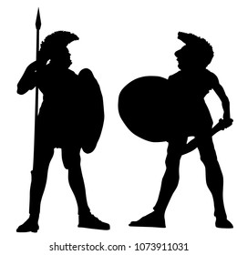 Spartan warrior silhouettes on white background, vector illustration