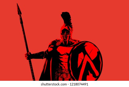 Spartan Warrior With Spear And Shield