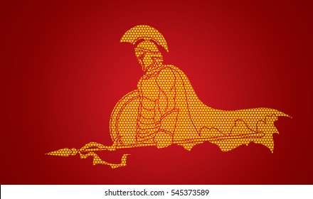 Spartan warrior with Spear and shield designed using geometric pattern graphic vector.
