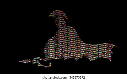 Spartan warrior with Spear and shield designed using colorful mosaic pattern graphic vector.