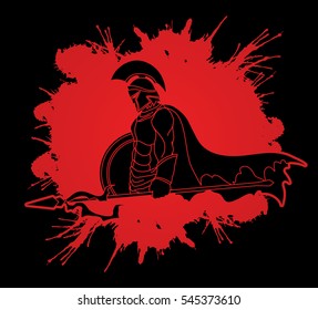 Spartan warrior with Spear and shield designed on splash blood background graphic vector.
