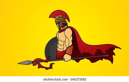 Spartan warrior with Spear and shield graphic vector.