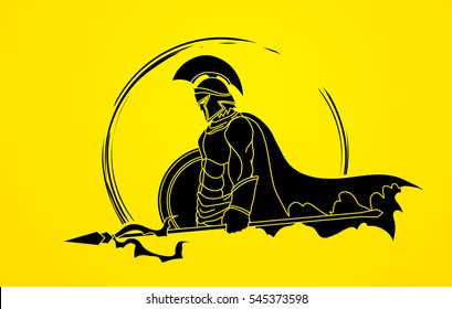 Spartan warrior with Spear and shield graphic vector.