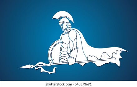 Spartan warrior with Spear and shield graphic vector.
