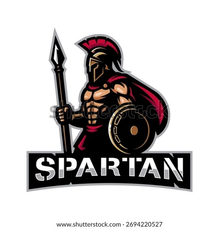 Spartan warrior with spear and shield mascot logo for sports esport gaming team