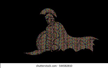 Spartan warrior with sword and shield designed using colorful mosaic graphic vector.