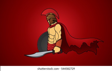 Spartan warrior with sword and shield graphic vector.