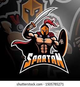 Spartan warrior with sword and shield logo gaming esport