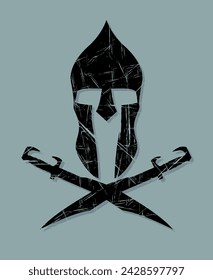 Spartan warrior and swords symbol, vector grunge effect