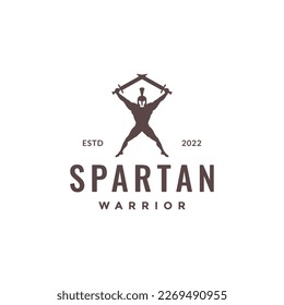 spartan warrior with swords war kingdom legend hipster logo design vector icon illustration