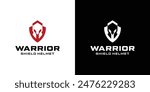 Spartan Warrior symbol Shield and Helmet Logo Design. Spartan Helmet Logo Inspiration. Spartan Shield and Helmet Vector Illustration. Spartan Greek Gladiator Armor Flat Vector Icon.