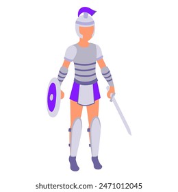 Spartan warrior vector design illustration, 2.5D, wearing iron armor, shield and sword