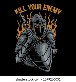 Spartan warrior vector illustration. Kill your enemy design for t-shirt, poster, or sticker