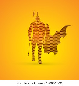 Spartan warrior walking with a spear designed using geometric pattern graphic vector.