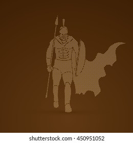 Spartan warrior walking with a spear designed using dots pattern graphic vector.