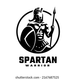 Spartan Warrior With Weapons And Armor, Logo.