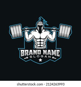 A Spartan warrior weight lifting or body building sports mascot