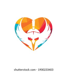Spartan warrior with wings and heart vector logo design. Warrior knight logo concept design.	