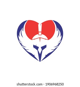 Guerrero espartano con alas y diseño del logo del vector del corazón. Diseño del logo del caballero Guerrero.	