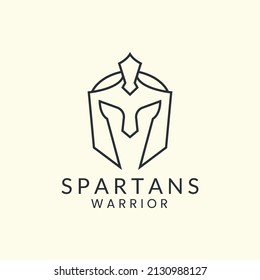 spartan warriors with line art style logo icon template design. military helmet armor vector illustration