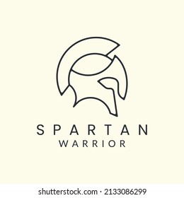 spartan warriors with line art style logo icon template design. military helmet armor side facing vector illustration