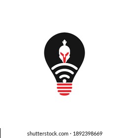 Spartan wifi bulb shape concept logo. Spartan and wifi logo combination. Helmet and signal symbol or icon