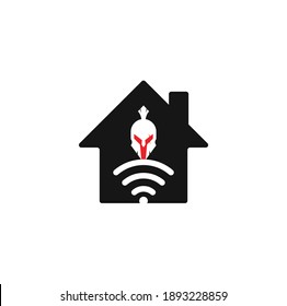 Spartan wifi home shape concept logo. Spartan and wifi logo combination. Helmet and signal symbol or icon