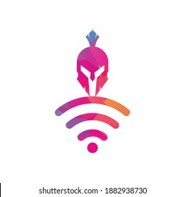 Spartan and wifi logo combination. Helmet and signal symbol or icon.