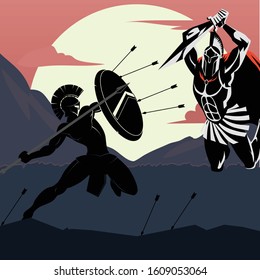 Spartans in action vector illustration
