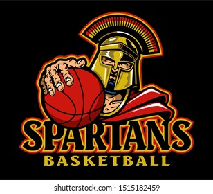 spartans basketball team design with mascot holding ball for school, college or league