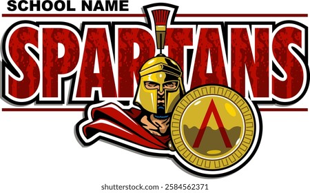 spartans design with mascot and shield for school, college or league sports