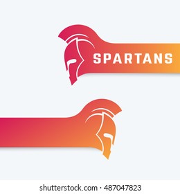 Spartans logo with warrior helmet with mohawk in fiery red, vector illustration