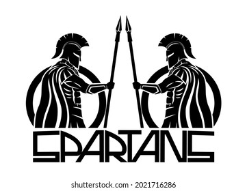 Spartaner mit Speeren und Schilden auf weißem Hintergrund.