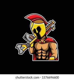 sparta/spartan warrior muscular holding Riffle esport gaming mascot logo template