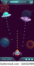 Spase game user interface design. Cosmic UFO shooter.