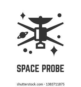 Spase Probe Glyph Icon With Scientific Research Spacecraft In Deep Space Tech Sign.