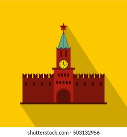 Spasskaya Tower of Moscow Kremlin icon. Flat illustration of Moscow Kremlin vector icon for web design