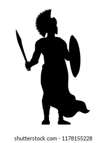 Spata warrior with his weapon isolated vector. Fighter silhouette on white background.