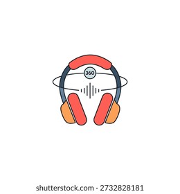 Spatial Audio 360 Sound Icon, Immersive Headphones Wave Orbit Vector Illustration, Surround Sound Experience
