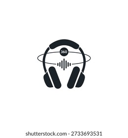 Spatial Audio 360 Sound Icon, Immersive Headphones Wave Orbit Vector Illustration, Surround Sound Experience
