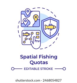 Spatial fishing quotas multi color concept icon. Resource management. Marine ecosystem preservation. Round shape line illustration. Abstract idea. Graphic design. Easy to use in infographic